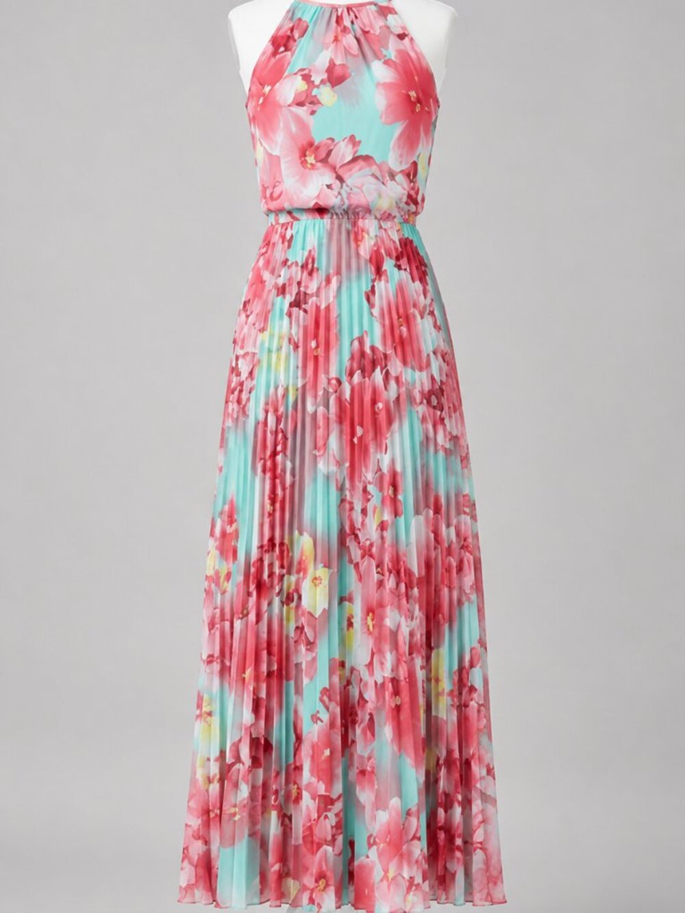 NWOT B. Darlin Blue Floral Watercolor Pleated Sleeveless Maxi Dress Sz 3/4
